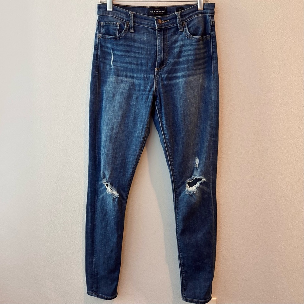 Lucky Brand Bridgette Skinny Jeans – Size 6/28 | Dark Wash Distressed - Picture 2 of 6